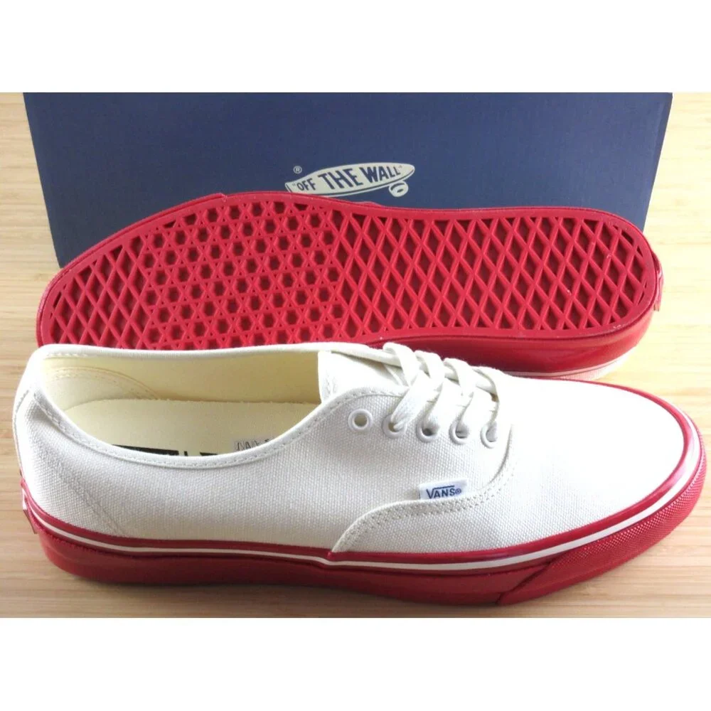 Vans Men's Lx Authentic 44 Duck Canvas White Red Skate shoes Sizes NEW - Picture 2 of 7